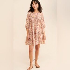 Maelu Willow Mini Floral Pink and White Dress, Size M